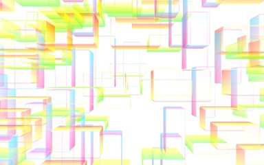 Colorful abstract digital and technology background. The pattern with repeating rectangles. 3D illustration