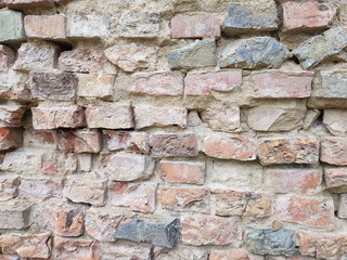 A wall made of old broken bricks
