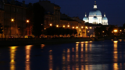 Night view of canal and cathedral