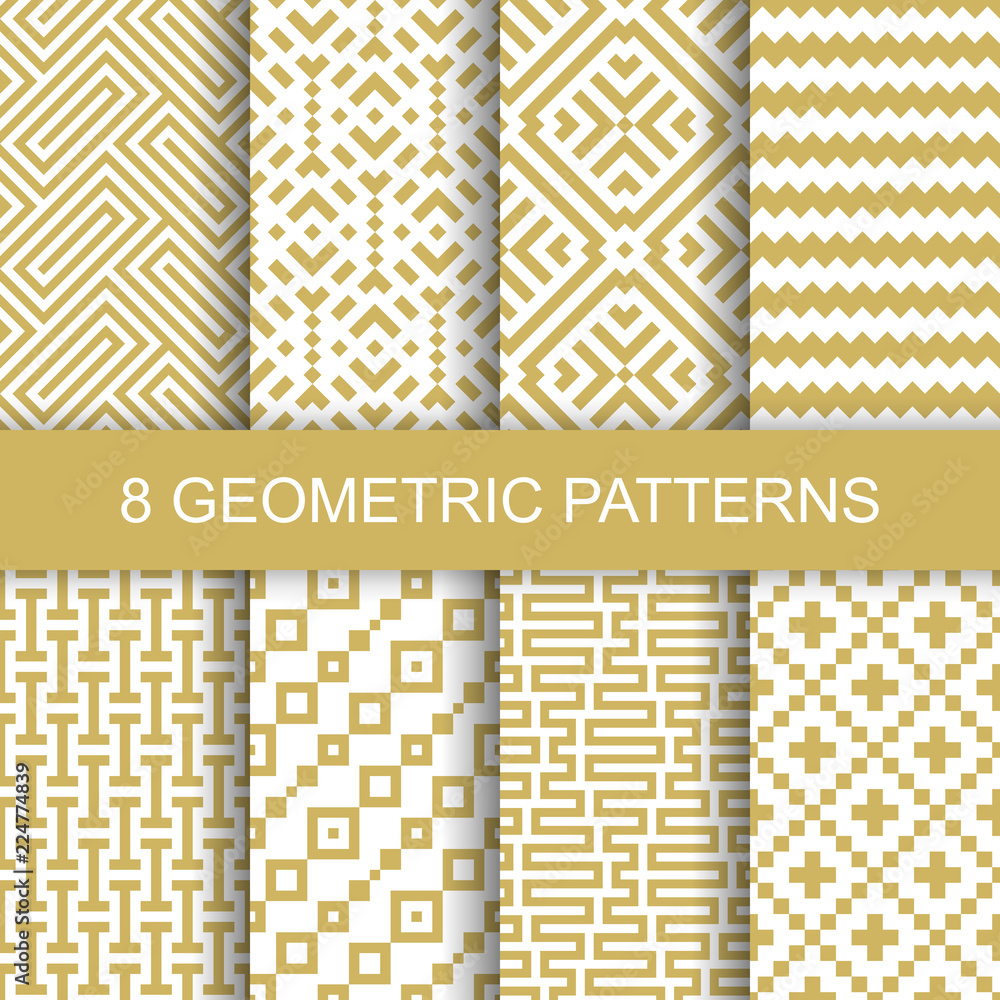 Poster Set of vector geometric patterns. Collection of seamless patterns for your design. Vector illustration.