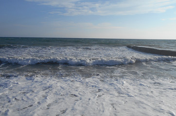 blue sea shore big waves in summer on the sea