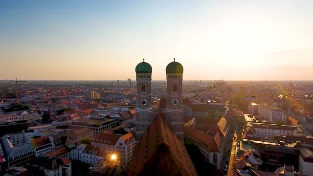 Munich Aerial Skyline view of Church in old town in city centre view of marienplatz square. Germany Bavaria
