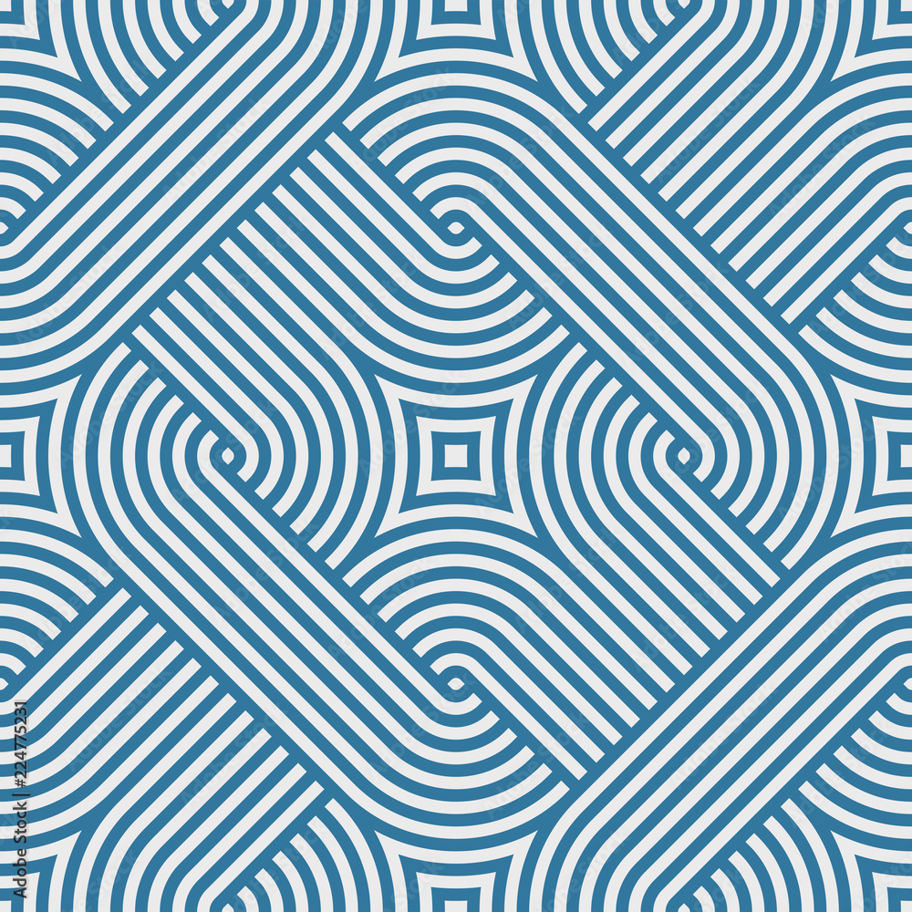 Poster vector blue geometric pattern. seamless braided linear pattern.