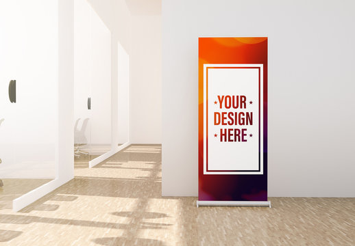 Advertising Roll-Up Banner in Office Mockup