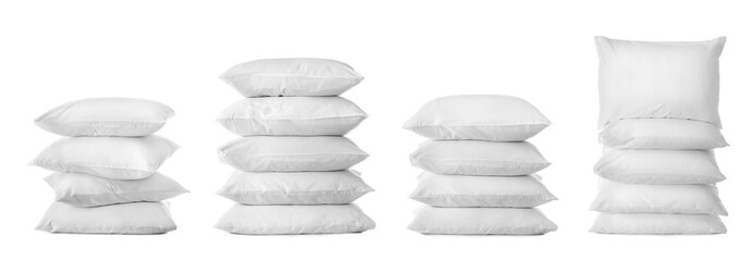 Set with bed pillows on white background