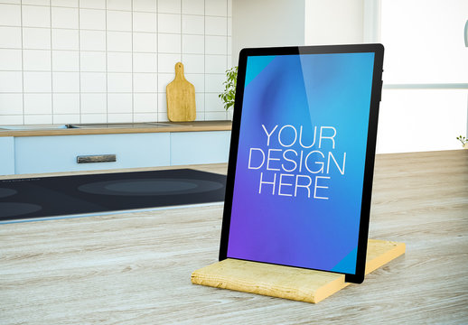 Tablet on Kitchen Counter Mockup