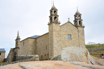 Muxia, Galicia, Spain - July 18, 2018: Sanctuary of Virgen de la Barca, at the end of the Camino de Santiago de Compostela