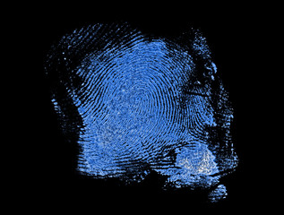 Blue fingerprint on black background
