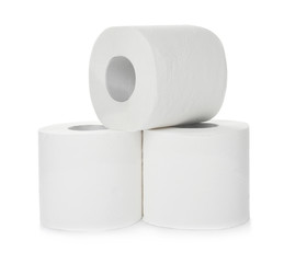 Rolls of toilet paper on white background