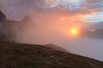 Sonnenuntergang an der Rappenseehütte, Allgäu, Alpen