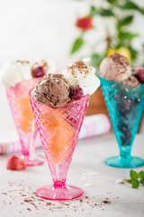 Plastic Ice Cream Sundae Cones with Chocolate and Vanilla Ice Cr
