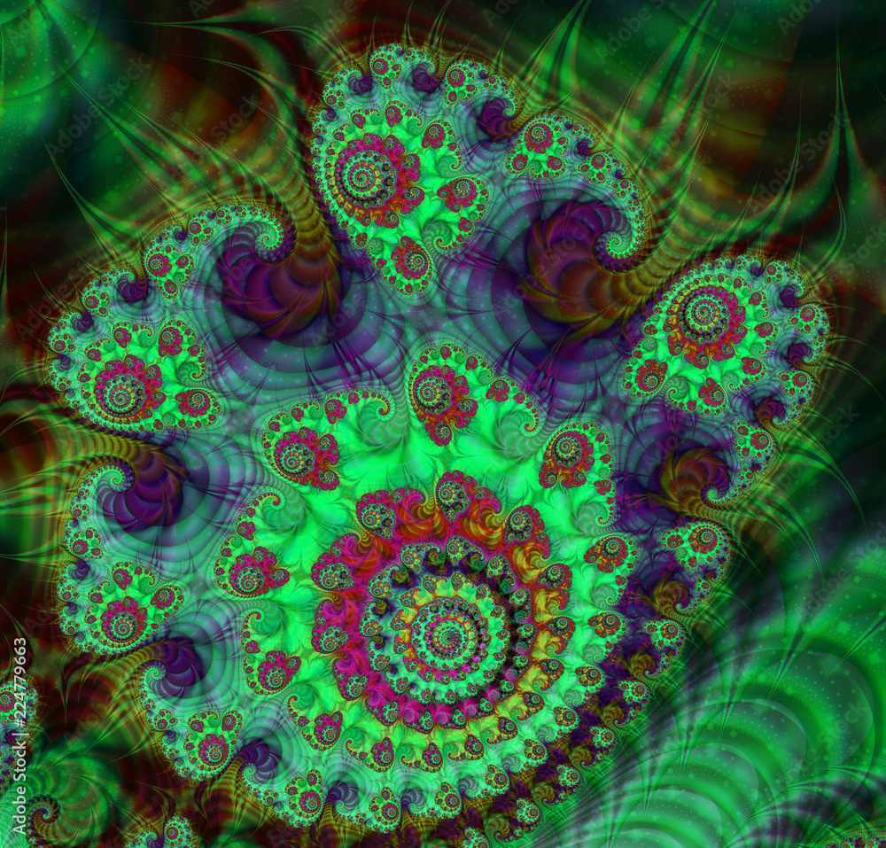 Poster abstract digital artwork. patterns of nature. jewels and seashells theme. technologies of fractal gr