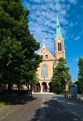 Front view of Holy Heart of Jesus Church (Cerkev Srca Jezusovega) in Ljubljana