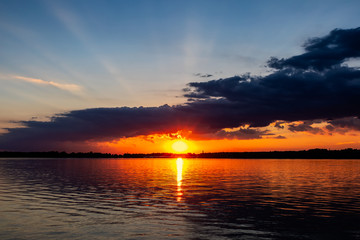 Sunset over a lake in Oklahoma.