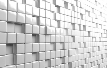 Abstract geometric shape of white cubes 3d render background