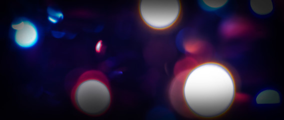Festive dark background bokeh, light effect, neon light.