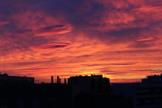 Sunset, skybuilding, amazing violet sky