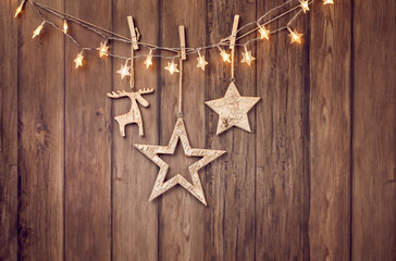 Rustic Christmas ornaments and lights