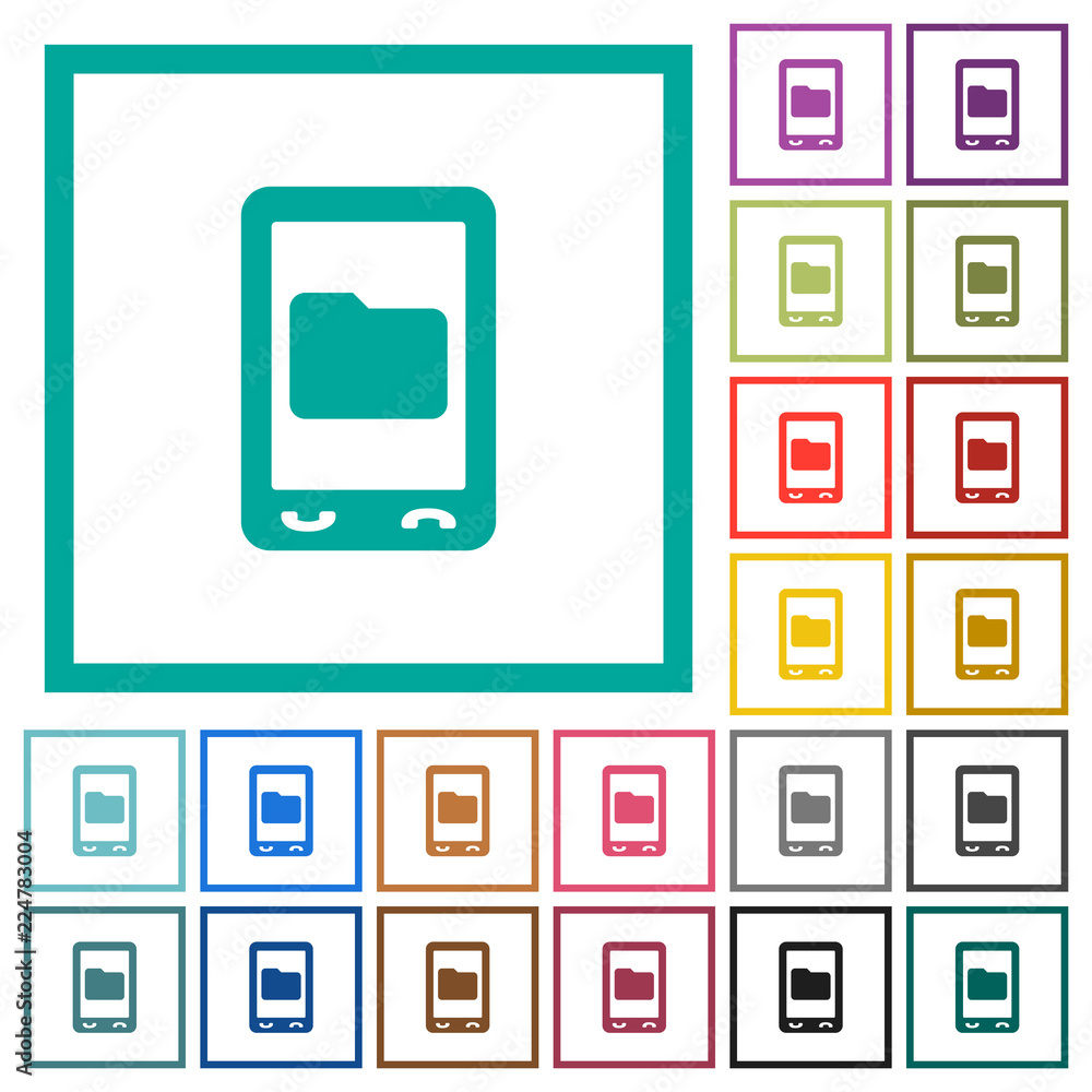 Poster mobile data storage flat color icons with quadrant frames