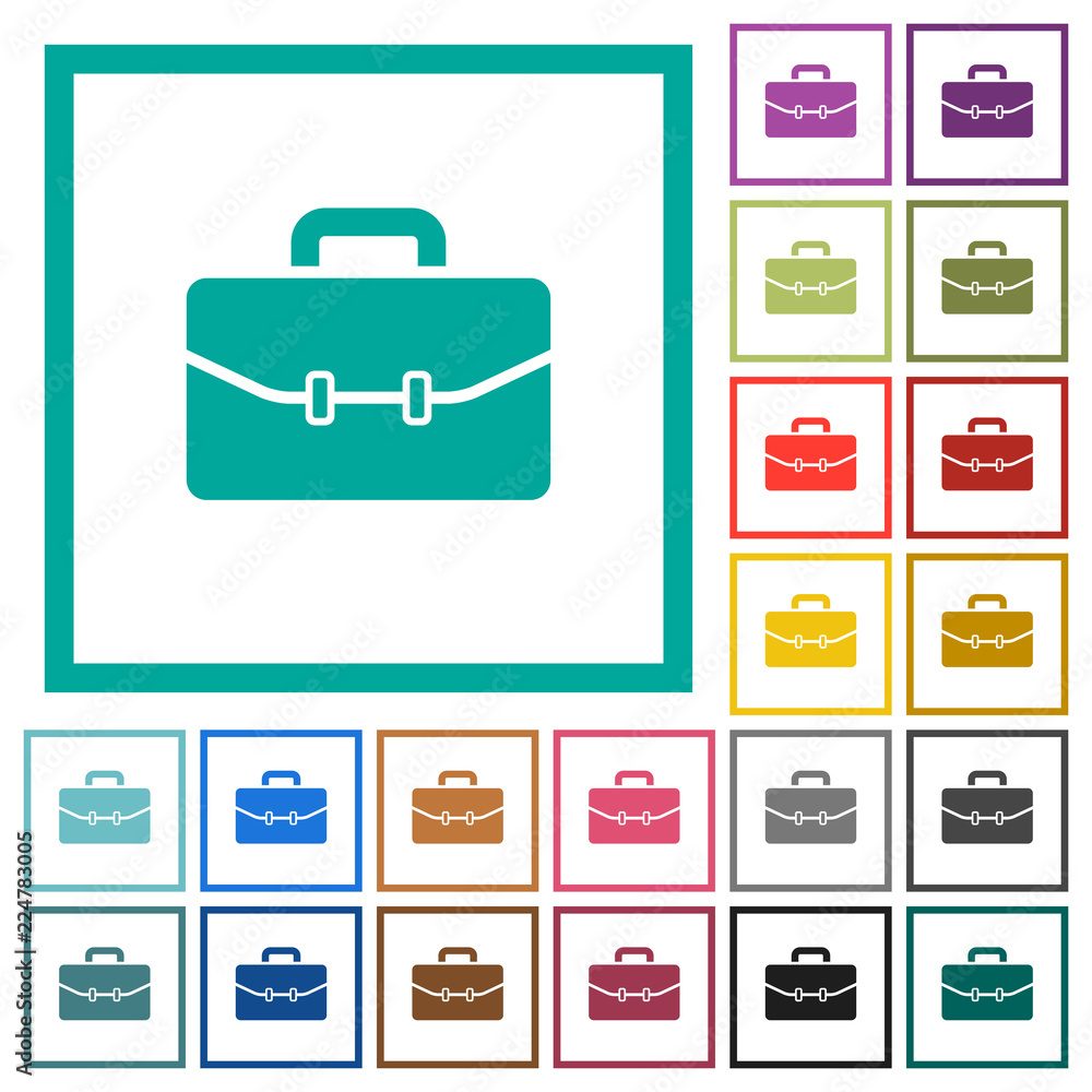 Poster satchel with two buckles flat color icons with quadrant frames