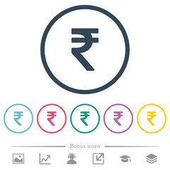 Indian Rupee sign flat color icons in round outlines