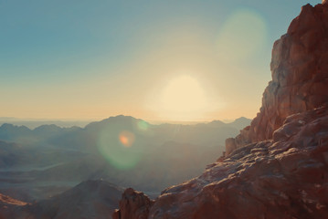 Dawn Summit early morning in the high mountains Mount Moses Sinai Egypt