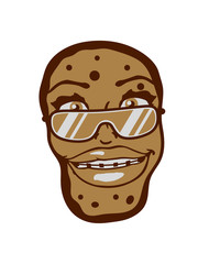 girl mädchen frau weiblich cool sonnenbrille zahnspange gesicht verrückte kartoffel essen lecker koch küche gemüse schürze chef backen grillen clipart comic cartoon design schale