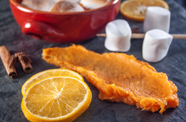 Baked marshmallows with sweet potato pure