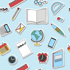 happy teacher's day. seamless pattern for teacher's day with stationery. flat design. study, school, University, education..