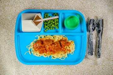 Foto auf Acrylglas Produktauswahl Lunch-Tablett Spaghetti und Fleischbällchen