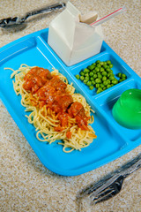 Lunch Tray Spaghetti and Meatballs © Ezume Images