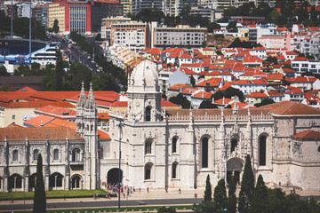 Fototapeta na wymiar The Jeronimos Monastery or Hieronymites Monastery, near the Tagus river in the parish of Belem, in the Lisbon Municipality, Portugal, summer sunny day