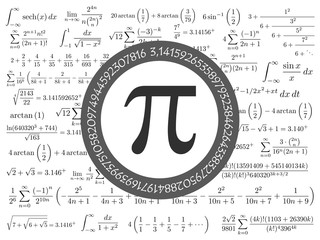 The Pi symbol mathematical constant irrational number and many formulas background