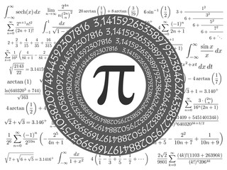The Pi symbol mathematical constant irrational number and many formulas background - obrazy, fototapety, plakaty