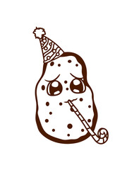 einsam alleine gesicht süß niedlich kleine geburtstag kartoffel party feiern hut tröte spaß geschenke essen lecker koch küche gemüse schürze chef backen grillen clipart comic cartoon design schale