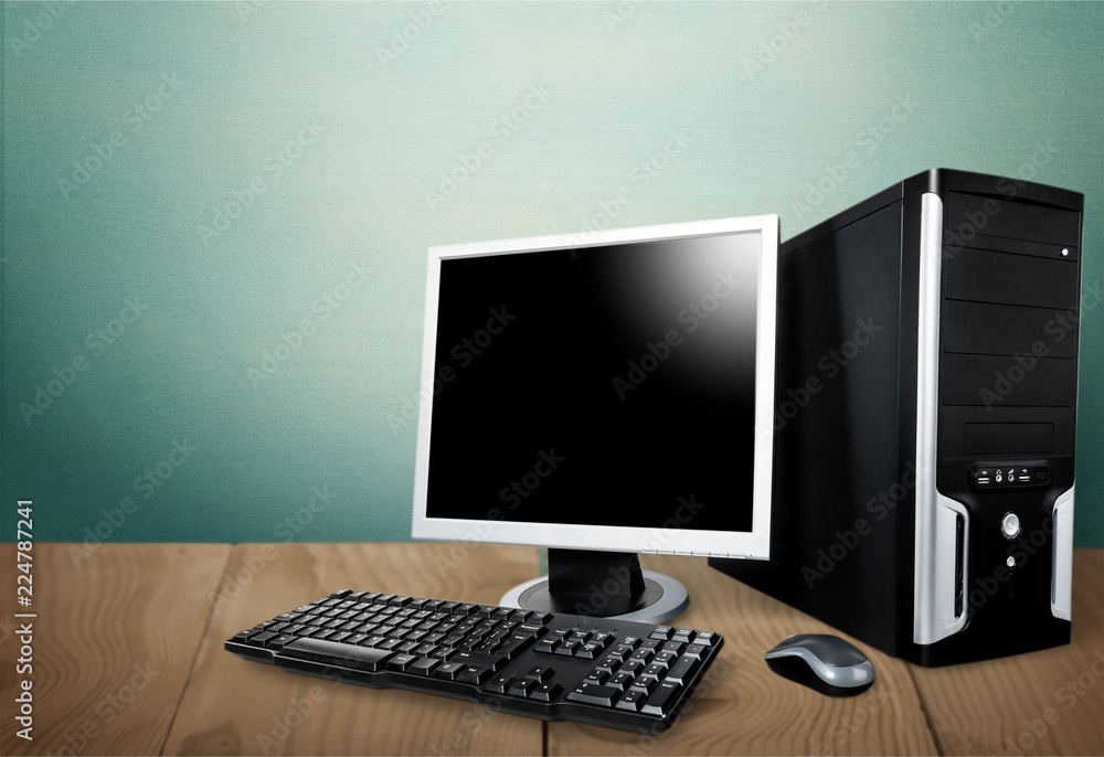 Poster desktop computer and keyboard and mouse