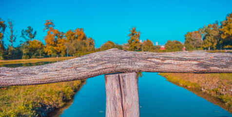 piccolo ponte di legno con la vista al lago