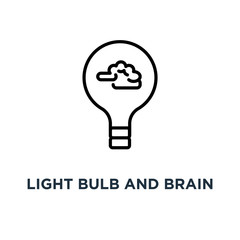 Light bulb and brain icon. Linear simple element illustration. C