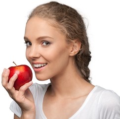 Portrait of a Young Woman Eating an Apple