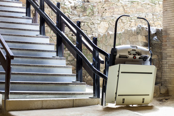 Stairlift for disabled and elderly people to climb stairs at archaeological site