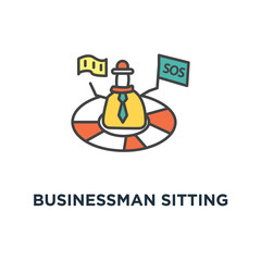 businessman sitting on the earth and working with mobile phone icon. there are geo pins on the world map, global business concept symbol design, connection, freelance, remote work, travel, doodle,