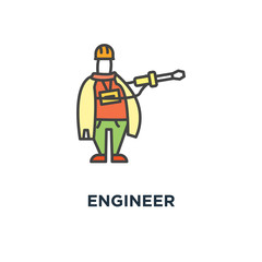 engineer icon. worker, building, repair, engineering, cartoon outline, concept symbol design, repairman, handyman, contractor is working, fixing problem, construction vector illustration