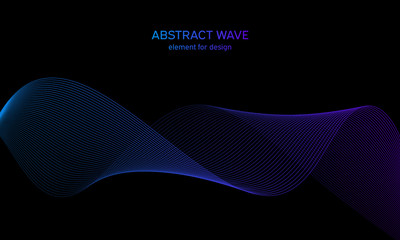 Abstract wave element for design. Digital frequency track equalizer. Stylized line art background. Colorful shiny wave with lines created using blend tool. Curved wavy line, smooth stripe. Vector.