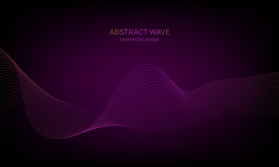 Abstract wave element for design. Digital frequency track equalizer. Stylized line art background. Colorful shiny wave with lines created using blend tool. Curved wavy line, smooth stripe. Vector.