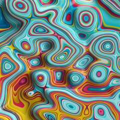 3d abstract red blue wavy lines background, paint blobs and bubbles, ripple, artificial marbled texture