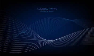 Abstract wave element for design. Digital frequency track equalizer. Stylized line art background. Colorful shiny wave with lines created using blend tool. Curved wavy line, smooth stripe. Vector.