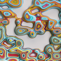 3d abstract red blue wavy lines background, paint blobs and bubbles, ripple, artificial marbled texture