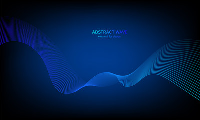 Abstract wave element for design. Digital frequency track equalizer. Stylized line art background. Colorful shiny wave with lines created using blend tool. Curved wavy line, smooth stripe. Vector.