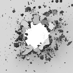 3d render, broken concrete wall, abstract background,explosion, bullet hole, destruction, digital illustration