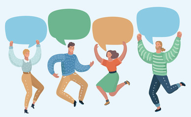 Group of people with speech bubbles, jumping